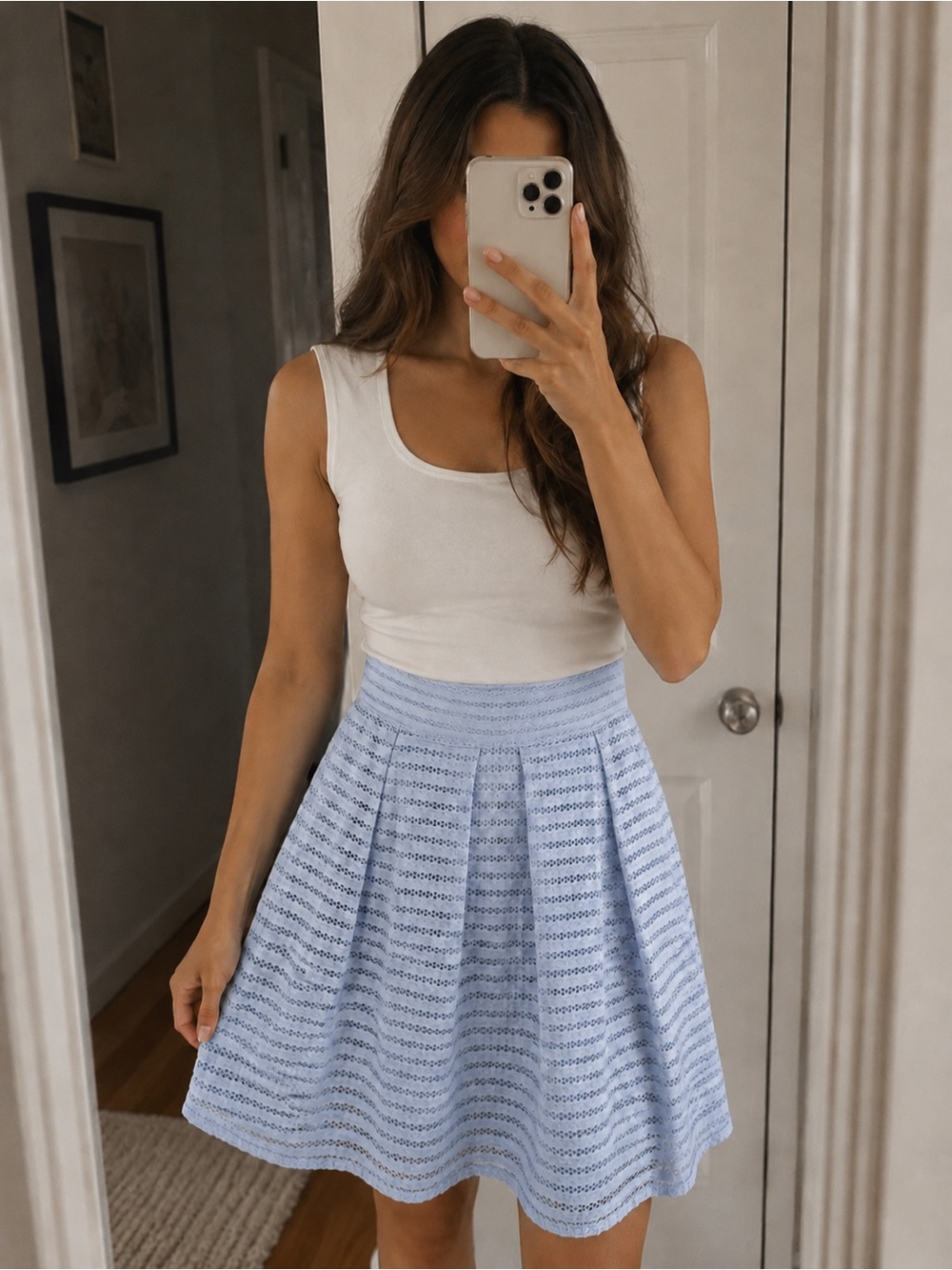 Light Blue Eyelet Skater Skirt